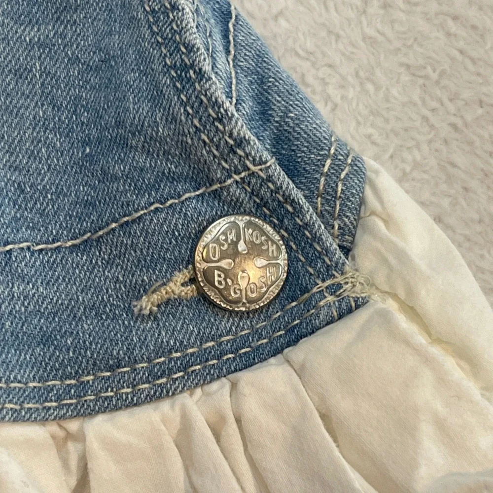 OshKosh Bgosh Girls Denim Eyelet Lace Bib Overall Dress Light Wash White Skirt